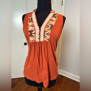 Anthropologie Akemi & Kin Burnt Orange, Sleeveless Boho Top (L)